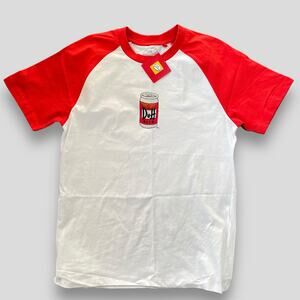 THE SIMPSONS RETRO DUFF BEER GRAPHIC BASEBALL TEE MENS WHITE RED LARGE